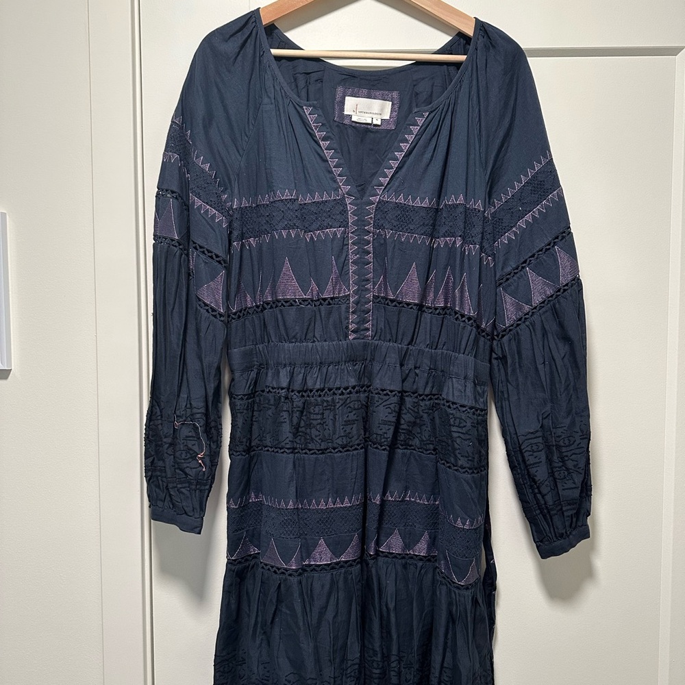 Anthropologie Navy and Purple Long Sleeve Dress
